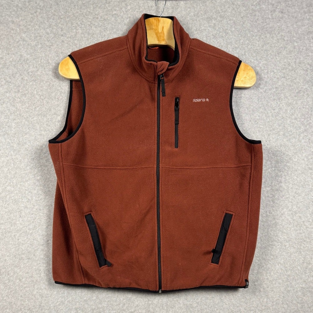 Solaris Fleece Vest Mens XXL Rust Brown Full Zip Sleeveless Jacket Pockets